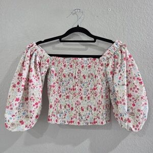 Sokie Collective Floral Puff Sleeve Smocked Top - Greenwich Floral